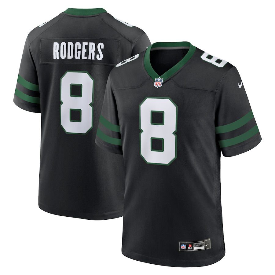 Men New York Jets #8 Aaron Rodgers Nike Legacy Black Alternate Game NFL Jersey